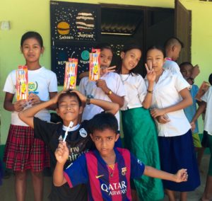 Students learning about dental hygiene at the Burmese Learning Center in Kuraburi