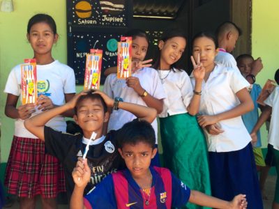 Students learning about dental hygiene at the Burmese Learning Center in Kuraburi