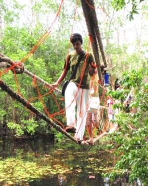 Community youth walking on the nature trail