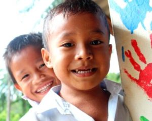Happy children at the Burmese learning center Kuraburi - migrant education program