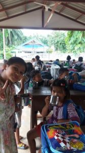 Students drinking soy milk at the Burmese Learning Center in Kuraburi